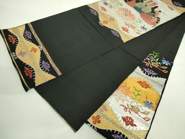 平和屋本店●最高級　龍村平蔵製　太鼓柄　本袋帯　天竺装駒錦　黒地　金銀糸　逸品　DZAB1849kh6