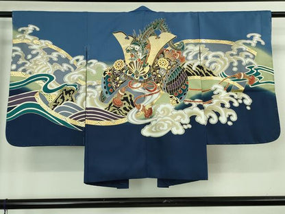 平和屋本店■極上　七五三　男の子　3歳　祝着・羽織・襦袢・行灯袴　4点セット　薄花色　龍　兜　逸品　未使用　DZAB1851kh6