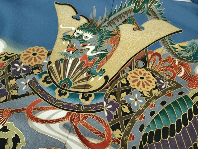 平和屋本店■極上　七五三　男の子　3歳　祝着・羽織・襦袢・行灯袴　4点セット　薄花色　龍　兜　逸品　未使用　DZAB1851kh6