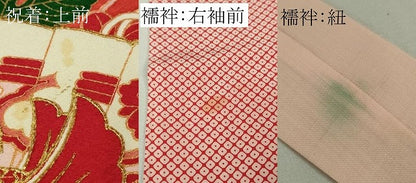 平和屋本店[]極上　七五三　女の子　7歳　祝着・襦袢(無双仕立て・半衿刺繍)・袋帯　3点セット　檜扇鴛鴦花文　金彩　逸品　DZAB1852kh6