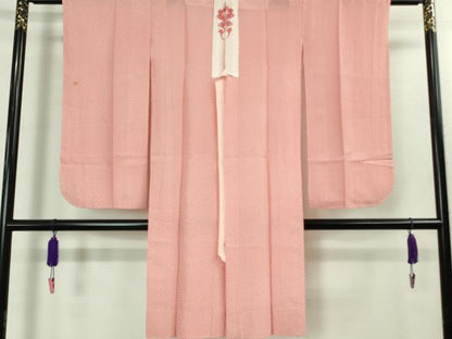 平和屋本店[]極上　七五三　女の子　7歳　祝着・襦袢(無双仕立て・半衿刺繍)・袋帯　3点セット　檜扇鴛鴦花文　金彩　逸品　DZAB1852kh6