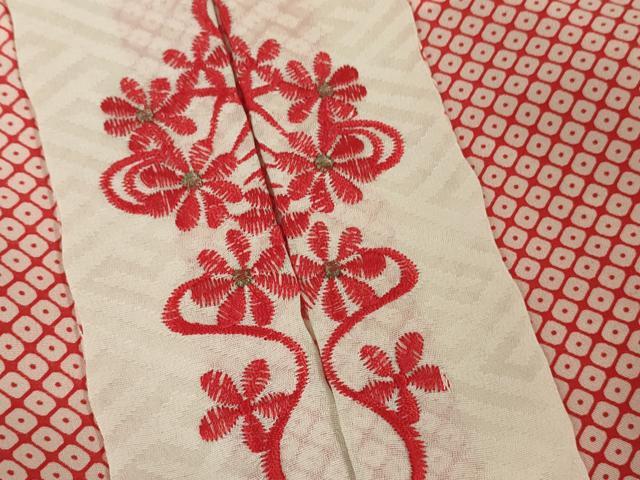 平和屋本店[]極上　七五三　女の子　7歳　祝着・襦袢(無双仕立て・半衿刺繍)・袋帯　3点セット　檜扇鴛鴦花文　金彩　逸品　DZAB1852kh6