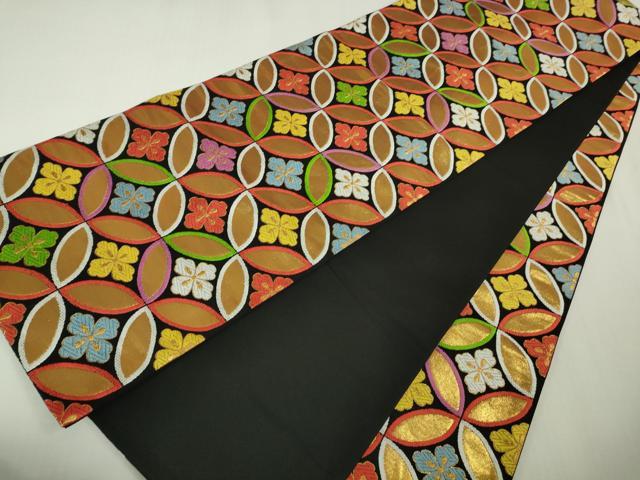 平和屋本店[]極上　七五三　女の子　7歳　祝着・襦袢(無双仕立て・半衿刺繍)・袋帯　3点セット　檜扇鴛鴦花文　金彩　逸品　DZAB1852kh6
