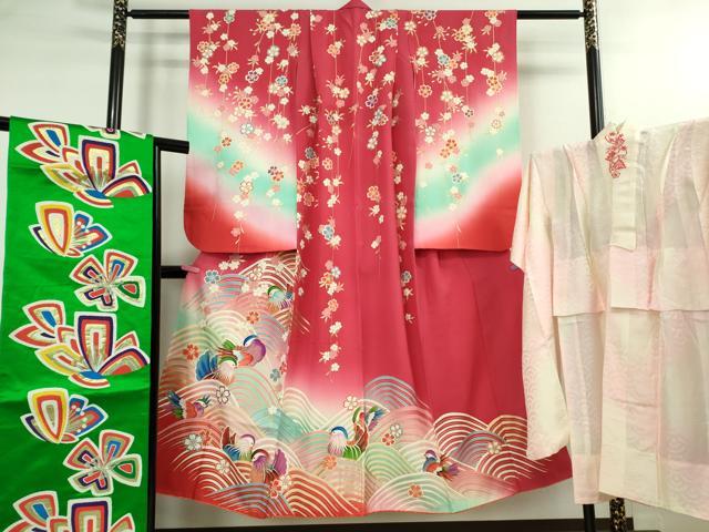 平和屋本店∵極上 女の子 十三参り 子供 祝着・襦袢(無双仕立て・半衿刺繍)・袋帯 3点セット 鴛鴦 暈し染め 金彩 逸品 DZAB1854kh6