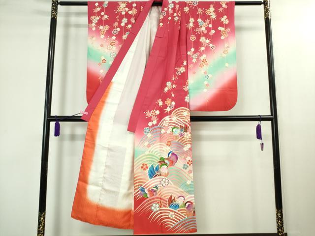 平和屋本店∵極上 女の子 十三参り 子供 祝着・襦袢(無双仕立て・半衿刺繍)・袋帯 3点セット 鴛鴦 暈し染め 金彩 逸品 DZAB1854kh6
