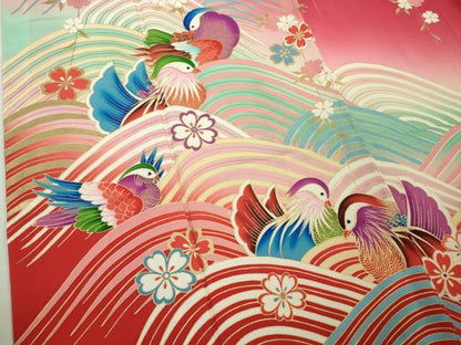 平和屋本店∵極上 女の子 十三参り 子供 祝着・襦袢(無双仕立て・半衿刺繍)・袋帯 3点セット 鴛鴦 暈し染め 金彩 逸品 DZAB1854kh6