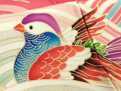 平和屋本店∵極上 女の子 十三参り 子供 祝着・襦袢(無双仕立て・半衿刺繍)・袋帯 3点セット 鴛鴦 暈し染め 金彩 逸品 DZAB1854kh6