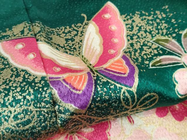 平和屋本店[]極上　七五三　女の子　7歳　祝着・襦袢(単衣・半衿刺繍)・袋帯　3点セット　舞蝶毬文　金彩　逸品　DZAB1855kh6