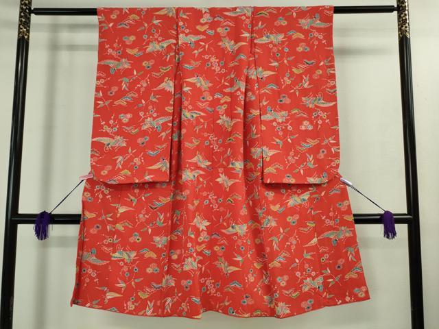 平和屋本店■極上　七五三　女の子　3歳　祝着・襦袢(半衿刺繍)・袋帯・小物セット　飛鶴松花文　鬼しぼ縮緬　逸品　DZAB1856kh5