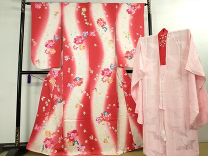平和屋本店∵極上 女の子 十三参り 子供 祝着・襦袢(袷・半衿刺繍)セット 舞蝶花文 暈し染め 逸品 DZAB1857kh6