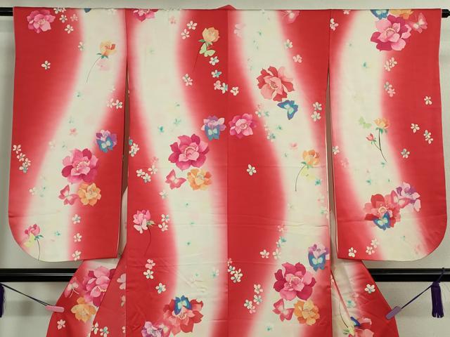 平和屋本店∵極上 女の子 十三参り 子供 祝着・襦袢(袷・半衿刺繍)セット 舞蝶花文 暈し染め 逸品 DZAB1857kh6