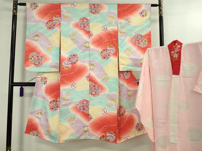 平和屋本店[]極上　七五三　女の子　7歳　祝着・襦袢(袷・半衿刺繍)セット　毬　暈し染め　逸品　DZAB1858kh6