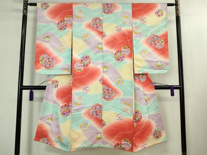 平和屋本店[]極上　七五三　女の子　7歳　祝着・襦袢(袷・半衿刺繍)セット　毬　暈し染め　逸品　DZAB1858kh6
