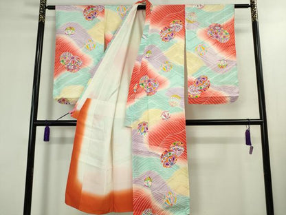 平和屋本店[]極上　七五三　女の子　7歳　祝着・襦袢(袷・半衿刺繍)セット　毬　暈し染め　逸品　DZAB1858kh6