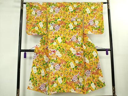 平和屋本店∵極上　女の子　十三参り　子供　祝着　草花文　鬼しぼ縮緬　逸品　DZAB1860kh6
