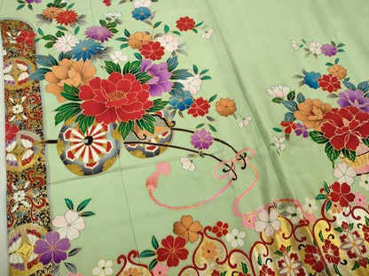 平和屋本店[]極上 七五三 女の子 7歳 祝着・襦袢(単衣・半衿刺繍)セット 花車 金彩 逸品 DZAB1862kh6