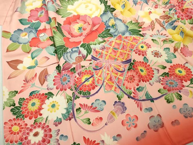 平和屋本店■極上　七五三　女の子　3歳　祝着・襦袢(半衿刺繍)・袋帯・小物セット　飛鶴松花文　鬼しぼ縮緬　逸品　DZAB1856kh5