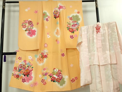 平和屋本店[]極上 七五三 女の子 7歳 祝着・襦袢(無双仕立て・半衿刺繍)セット 駒刺繍 花毬文 金彩 逸品 DZAB1864kh6