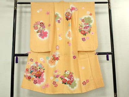 平和屋本店[]極上　七五三　女の子　7歳　祝着・襦袢(無双仕立て・半衿刺繍)セット　駒刺繍　花毬文　金彩　逸品　DZAB1864kh6