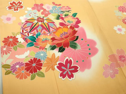 平和屋本店[]極上　七五三　女の子　7歳　祝着・襦袢(無双仕立て・半衿刺繍)セット　駒刺繍　花毬文　金彩　逸品　DZAB1864kh6