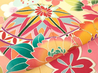 平和屋本店[]極上　七五三　女の子　7歳　祝着・襦袢(無双仕立て・半衿刺繍)セット　駒刺繍　花毬文　金彩　逸品　DZAB1864kh6