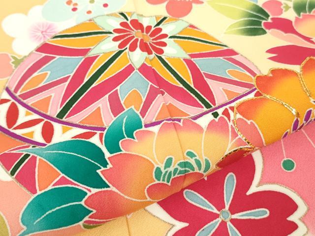 平和屋本店[]極上　七五三　女の子　7歳　祝着・襦袢(無双仕立て・半衿刺繍)セット　駒刺繍　花毬文　金彩　逸品　DZAB1864kh6