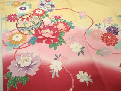 平和屋本店■極上　七五三　女の子　3歳　祝着・襦袢(半衿刺繍)・袋帯・小物セット　飛鶴松花文　鬼しぼ縮緬　逸品　DZAB1856kh5