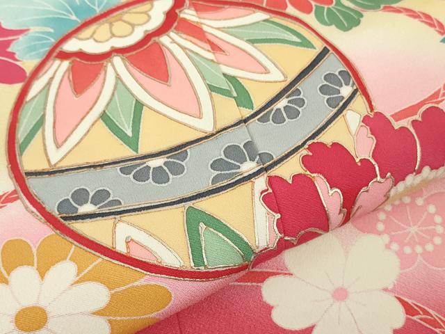 平和屋本店■極上　七五三　女の子　3歳　祝着・襦袢(半衿刺繍)・袋帯・小物セット　飛鶴松花文　鬼しぼ縮緬　逸品　DZAB1856kh5