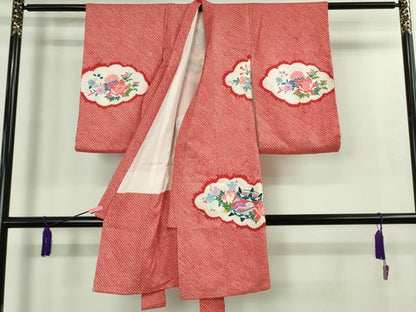 平和屋本店[]極上　七五三　女の子　3歳　祝着・襦袢(袷)セット　絞り　糸車花恩　金銀彩　逸品　DZAB1866kh6