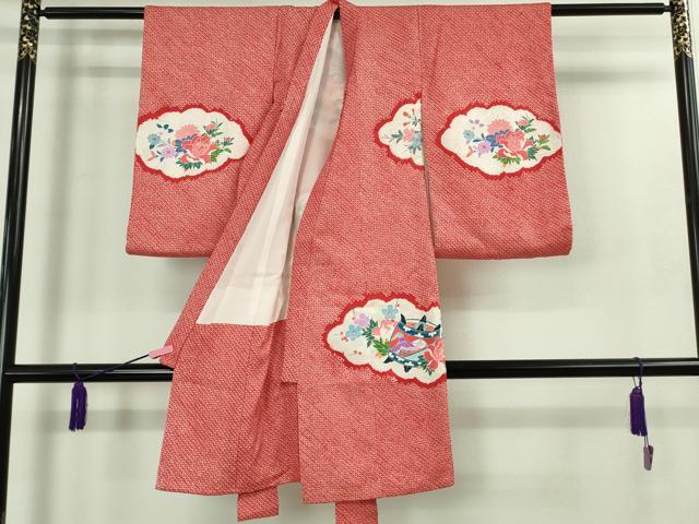 平和屋本店[]極上　七五三　女の子　3歳　祝着・襦袢(袷)セット　絞り　糸車花恩　金銀彩　逸品　DZAB1866kh6
