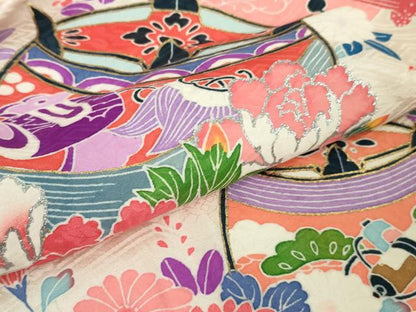 平和屋本店[]極上　七五三　女の子　3歳　祝着・襦袢(袷)セット　絞り　糸車花恩　金銀彩　逸品　DZAB1866kh6