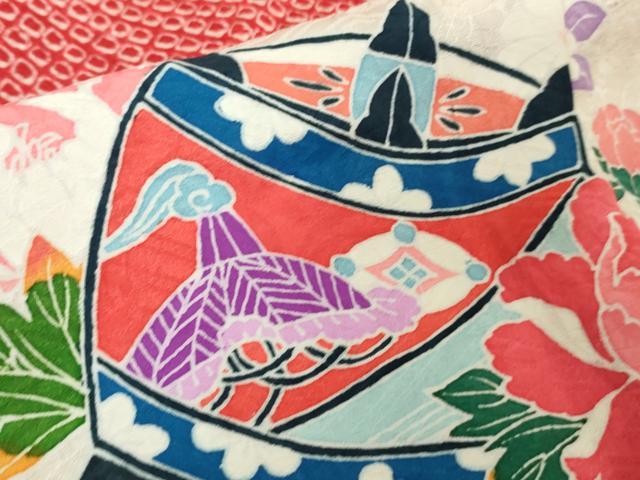 平和屋本店[]極上　七五三　女の子　3歳　祝着・襦袢(袷)セット　絞り　糸車花恩　金銀彩　逸品　DZAB1866kh6