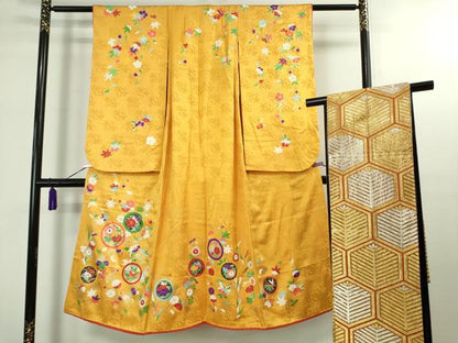 平和屋本店[]極上　創業460年・千總　七五三　女の子　7歳　祝着・袋帯セット　花丸文　金彩　逸品　DZAB1868kh6