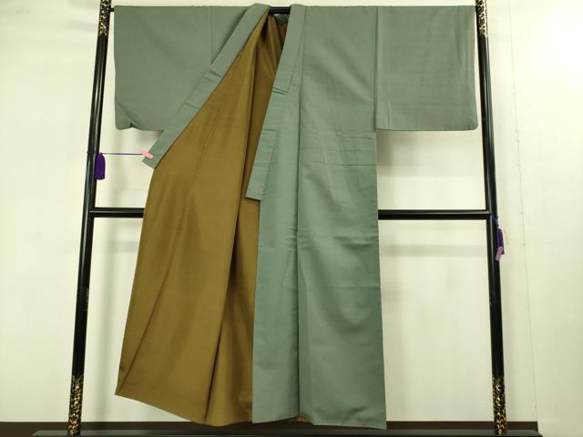 平和屋着物■極上　男性　お召　アンサンブル　キングサイズ　長羽織　色無地　仙斉茶色　羽裏・歌舞伎　逸品　DZAB1873kh6