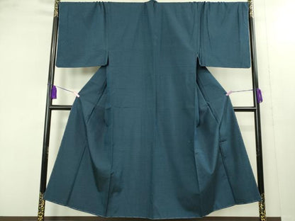 平和屋着物■極上　男性 紬 アンサンブル キングサイズ 長羽織・長襦袢(無双仕立て)セット 色無地 濃鉄御納戸色 逸品　未使用　DZAB1877kh6