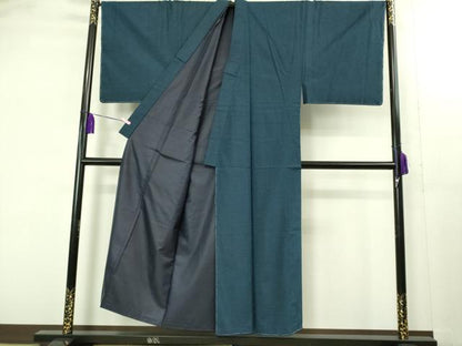 平和屋着物■極上　男性 紬 アンサンブル キングサイズ 長羽織・長襦袢(無双仕立て)セット 色無地 濃鉄御納戸色 逸品　未使用　DZAB1877kh6