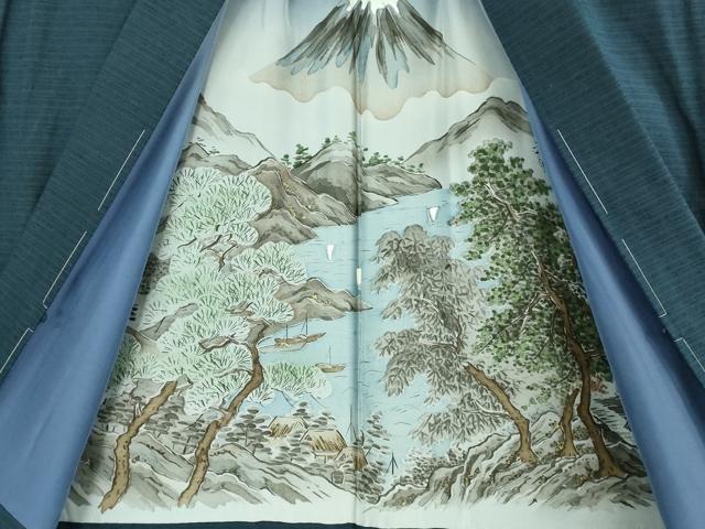 平和屋着物■極上　男性 紬 アンサンブル キングサイズ 長羽織・長襦袢(無双仕立て)セット 色無地 濃鉄御納戸色 逸品　未使用　DZAB1877kh6