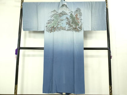 平和屋着物■極上　男性 紬 アンサンブル キングサイズ 長羽織・長襦袢(無双仕立て)セット 色無地 濃鉄御納戸色 逸品　未使用　DZAB1877kh6