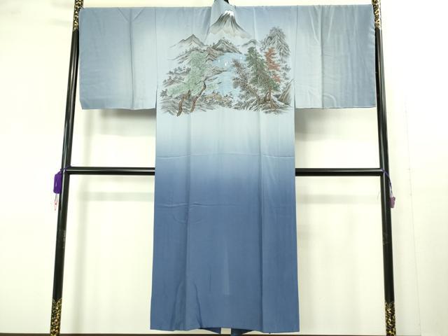 平和屋着物■極上　男性 紬 アンサンブル キングサイズ 長羽織・長襦袢(無双仕立て)セット 色無地 濃鉄御納戸色 逸品　未使用　DZAB1877kh6