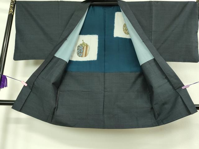 平和屋着物■極上　男性　本場大島紬　アンサンブル　長羽織　亀甲柄　濃藍色　逸品　DZAB1880kh6