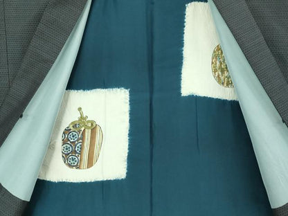 平和屋着物■極上　男性　本場大島紬　アンサンブル　長羽織　亀甲柄　濃藍色　逸品　DZAB1880kh6