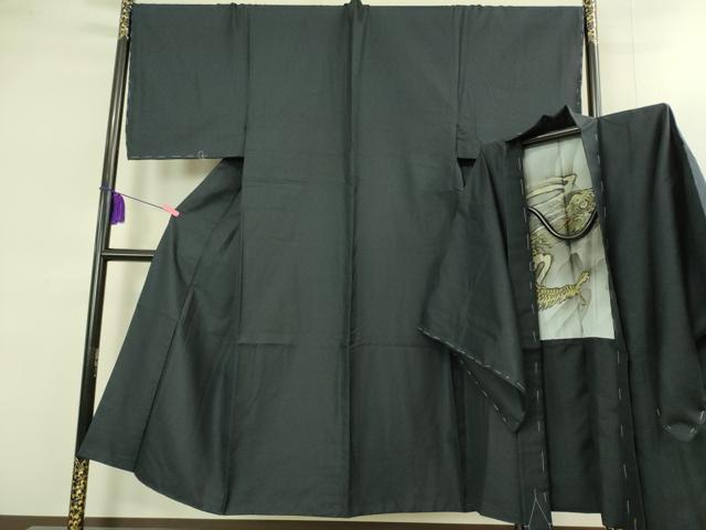 平和屋着物●極上　男性　お召　アンサンブル　キングサイズ　100亀甲　羽裏・龍　逸品　未使用　DZAB1882kh6