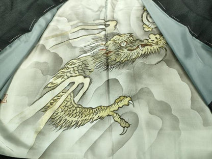 平和屋着物●極上　男性　お召　アンサンブル　キングサイズ　100亀甲　羽裏・龍　逸品　未使用　DZAB1882kh6