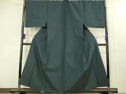 平和屋着物■極上　男性　紬　アンサンブル　キングサイズ　長襦袢(無双仕立て)・長羽織　色無地　濃い藍鉄色　逸品　DZAB1883kh6