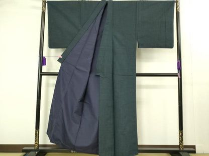 平和屋着物■極上　男性　紬　アンサンブル　キングサイズ　長襦袢(無双仕立て)・長羽織　色無地　濃い藍鉄色　逸品　DZAB1883kh6