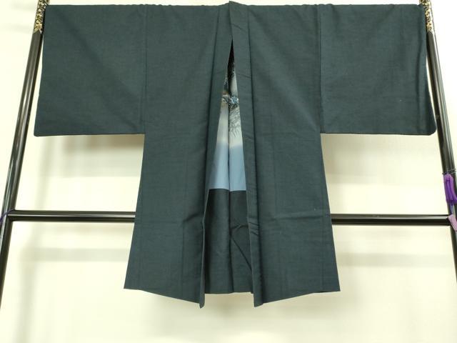 平和屋着物■極上　男性　紬　アンサンブル　キングサイズ　長襦袢(無双仕立て)・長羽織　色無地　濃い藍鉄色　逸品　DZAB1883kh6