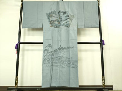 平和屋着物■極上　男性　紬　アンサンブル　キングサイズ　長襦袢(無双仕立て)・長羽織　色無地　濃い藍鉄色　逸品　DZAB1883kh6