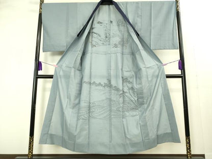 平和屋着物■極上　男性　紬　アンサンブル　キングサイズ　長襦袢(無双仕立て)・長羽織　色無地　濃い藍鉄色　逸品　DZAB1883kh6