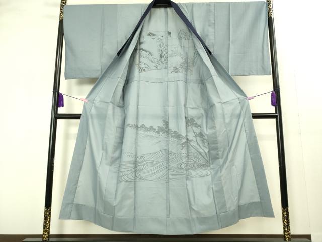 平和屋着物■極上　男性　紬　アンサンブル　キングサイズ　長襦袢(無双仕立て)・長羽織　色無地　濃い藍鉄色　逸品　DZAB1883kh6