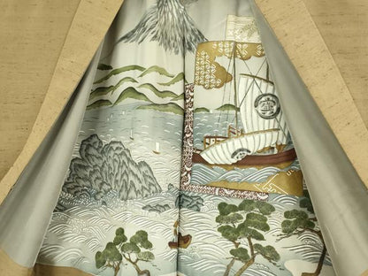 平和屋本店●極上　男性 石川県指定無形文化財 牛首紬 白山工房 手織 アンサンブル キングサイズ 朽葉色 証紙付き 逸品 未使用 DZAB1885kh6